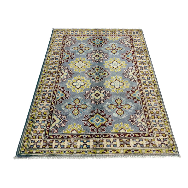 Blue Afghan Kazak Rug 3' 5" x 5' 0" Hand-Knotted | No. AL18113