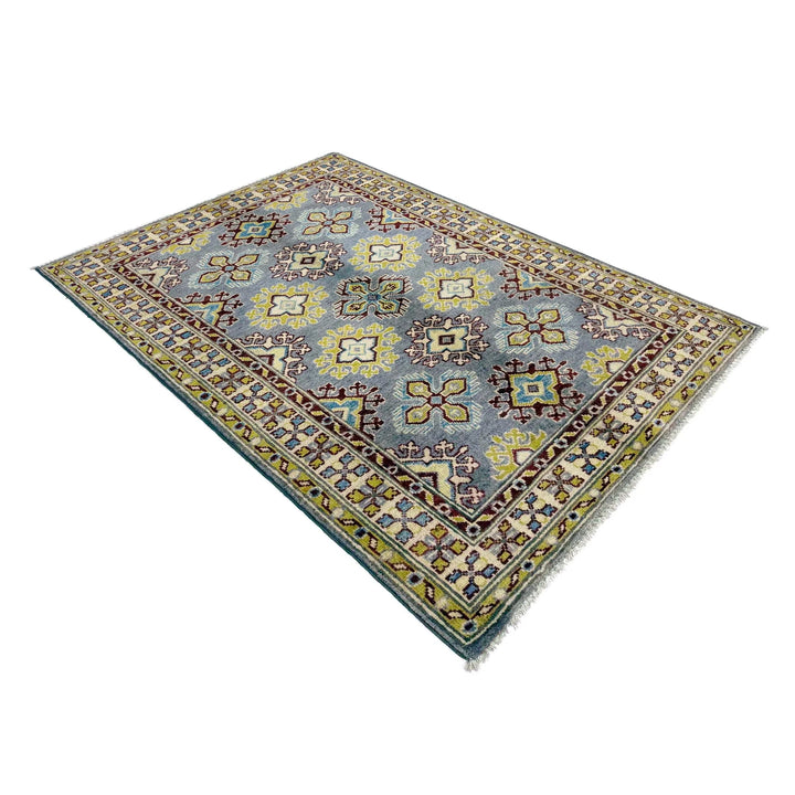 Blue Afghan Kazak Rug 3' 5" x 5' 0" Hand-Knotted | No. AL18113