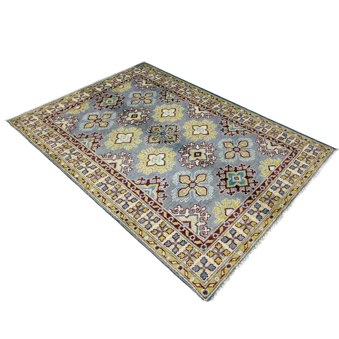 Blue Afghan Kazak Rug 3' 5" x 5' 0" Hand-Knotted | No. AL18113