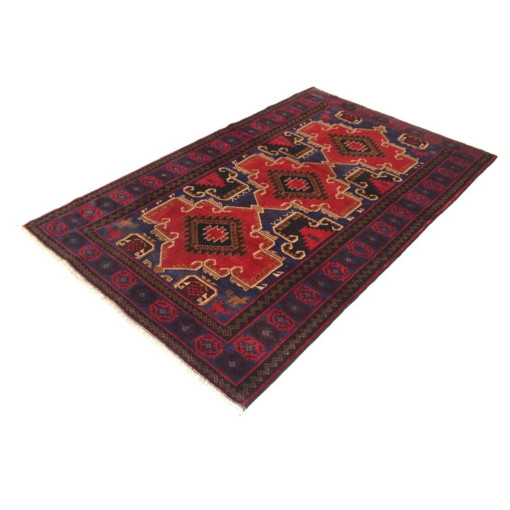 Red Afghan Baluchi Rug 4' 2" x 6' 6" Hand-Knotted | No. AL181192