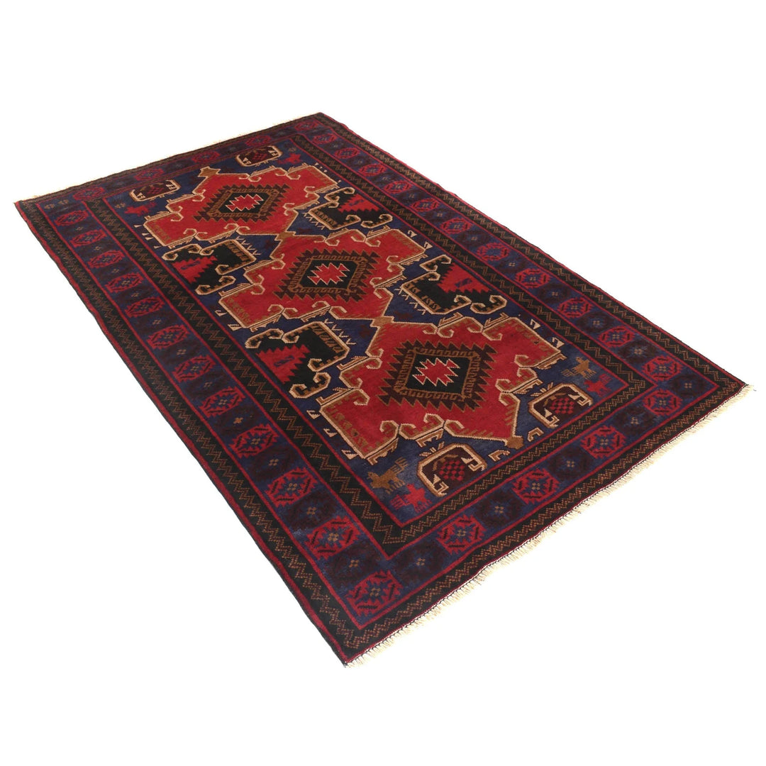 Red Afghan Baluchi Rug 4' 2" x 6' 6" Hand-Knotted | No. AL181192