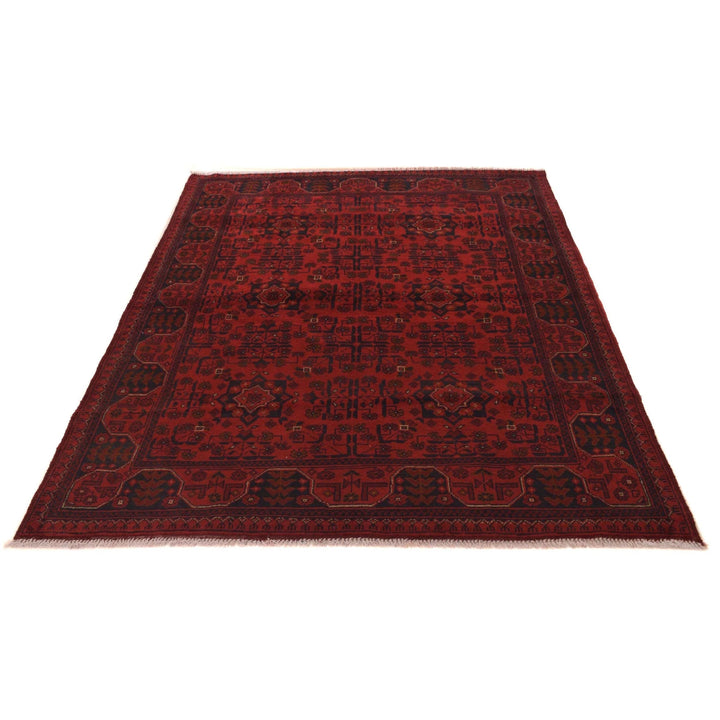 Red Afghan Khal Mohammadi Rug 4' 11" x 6' 5" Hand-Knotted | No. AL18124