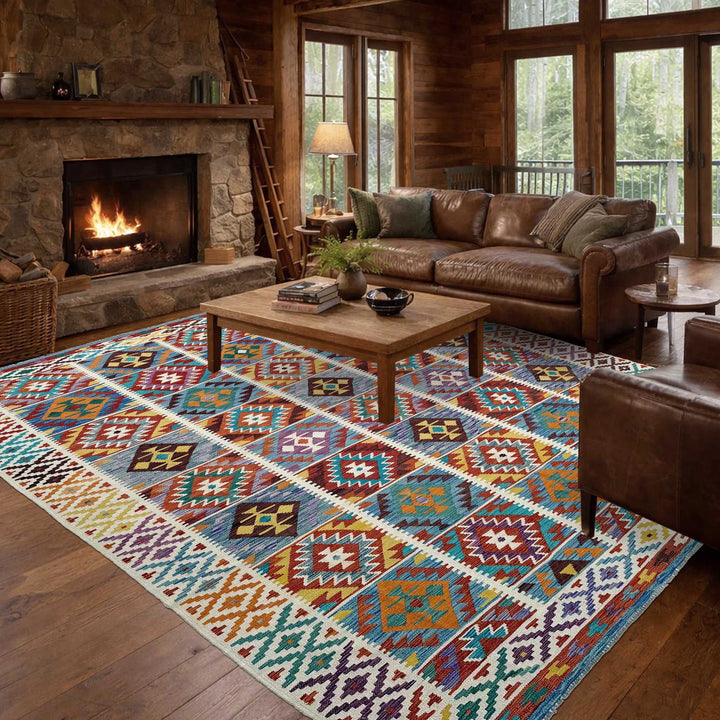 Afghan Vegetable Kilim Rug 8'2" x 11'8" Flat-Weave | No. AL18125