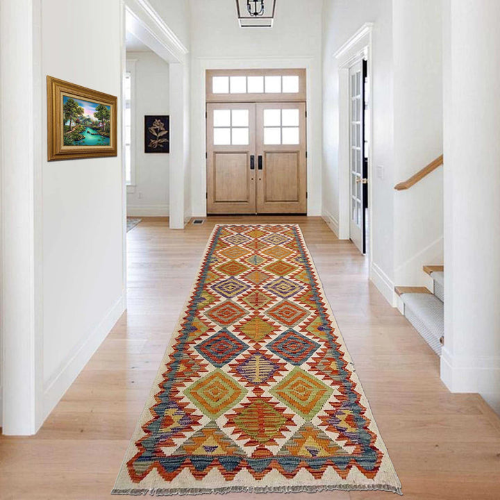 Afghan Vegetable Kilim Rug 2' 9" x 10' 2" Flat-Weave | No. AL181788