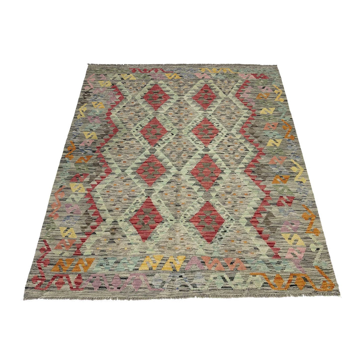 Afghan Vegetable Kilim Rug 5' 1" x 6' 6" Flat-Weave | No. AL182186