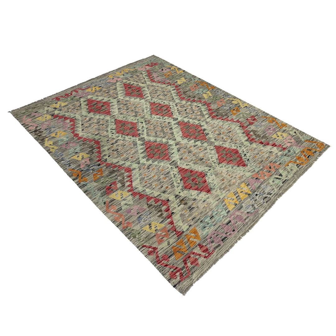 Afghan Vegetable Kilim Rug 5' 1" x 6' 6" Flat-Weave | No. AL182186