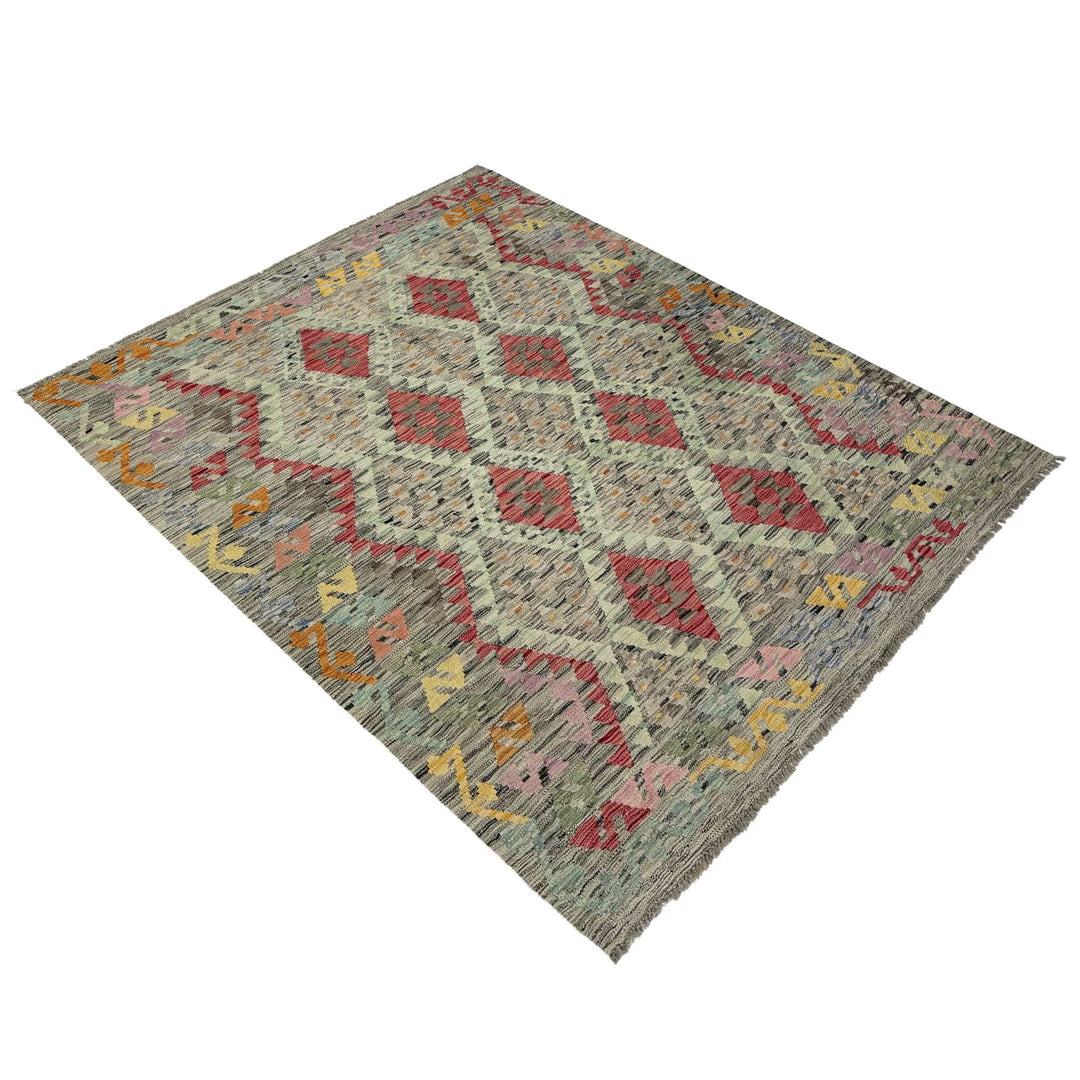 Afghan Vegetable Kilim Rug 5' 1" x 6' 6" Flat-Weave | No. AL182186