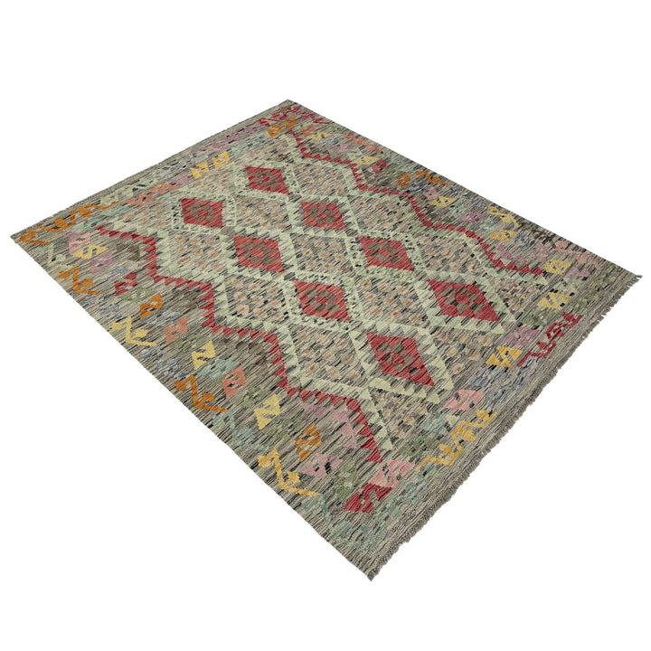 Afghan Vegetable Kilim Rug 5' 1" x 6' 6" Flat-Weave | No. AL182186