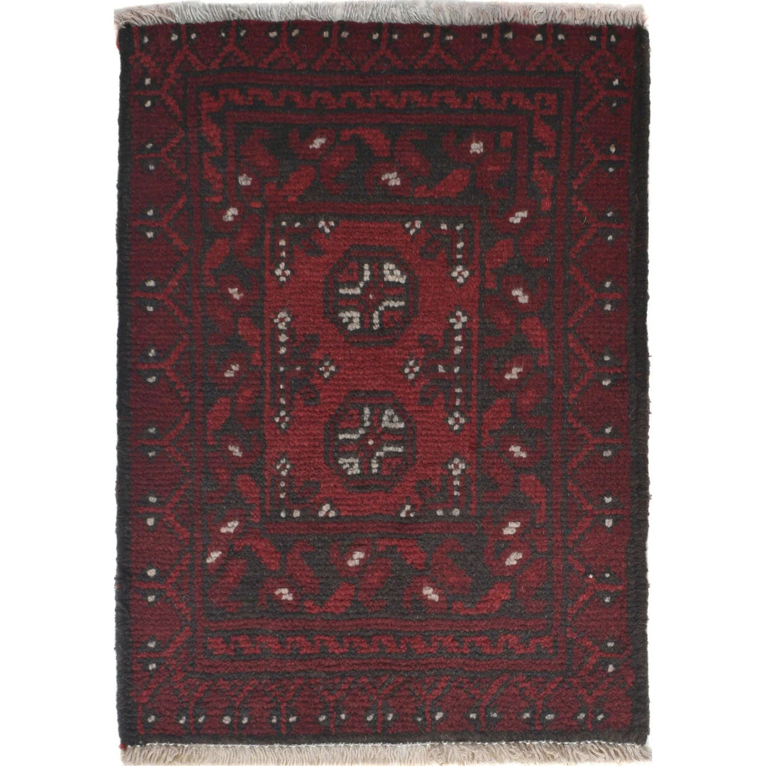 Red Afghan Oriental Rug 1' 6" x 2' 1" Hand-Knotted | No. AL18218