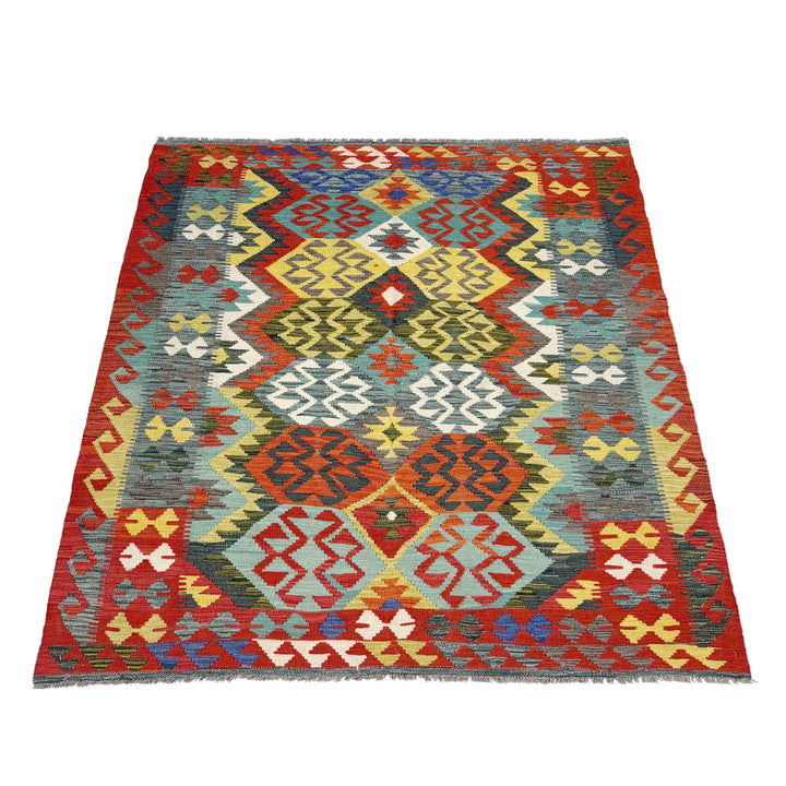 Afghan Vegetable Kilim Rug 5' 1" x 6' 8" Flat-Weave | No. AL182786