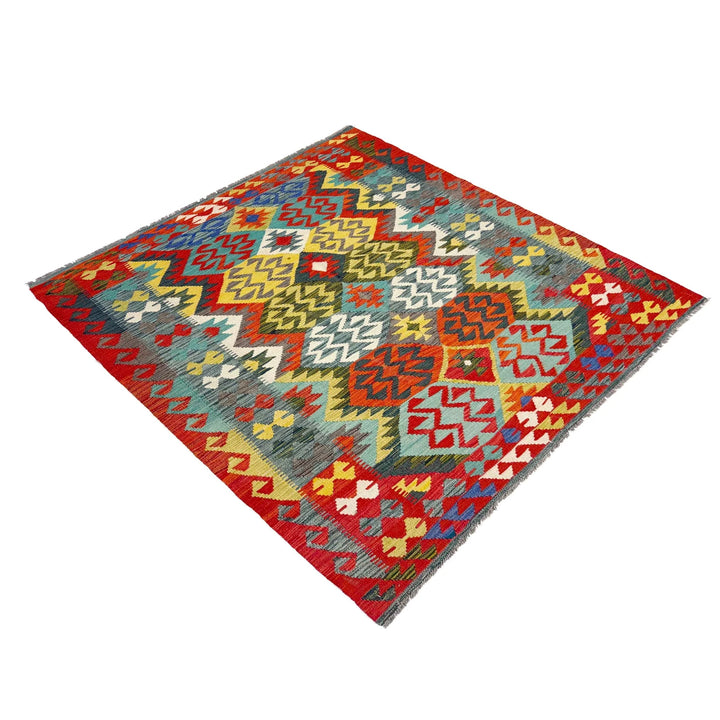 Afghan Vegetable Kilim Rug 5' 1" x 6' 8" Flat-Weave | No. AL182786