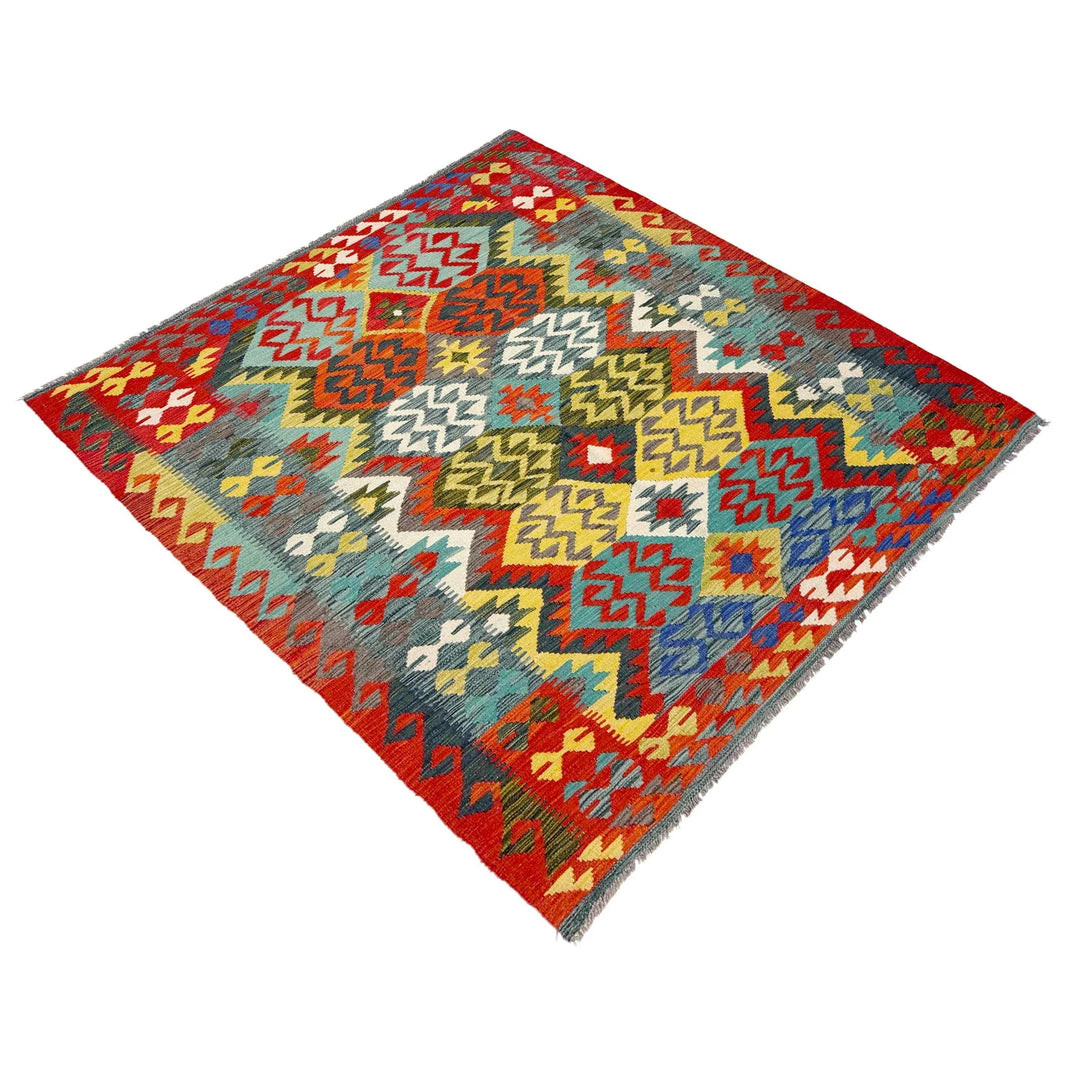 Afghan Vegetable Kilim Rug 5' 1" x 6' 8" Flat-Weave | No. AL182786