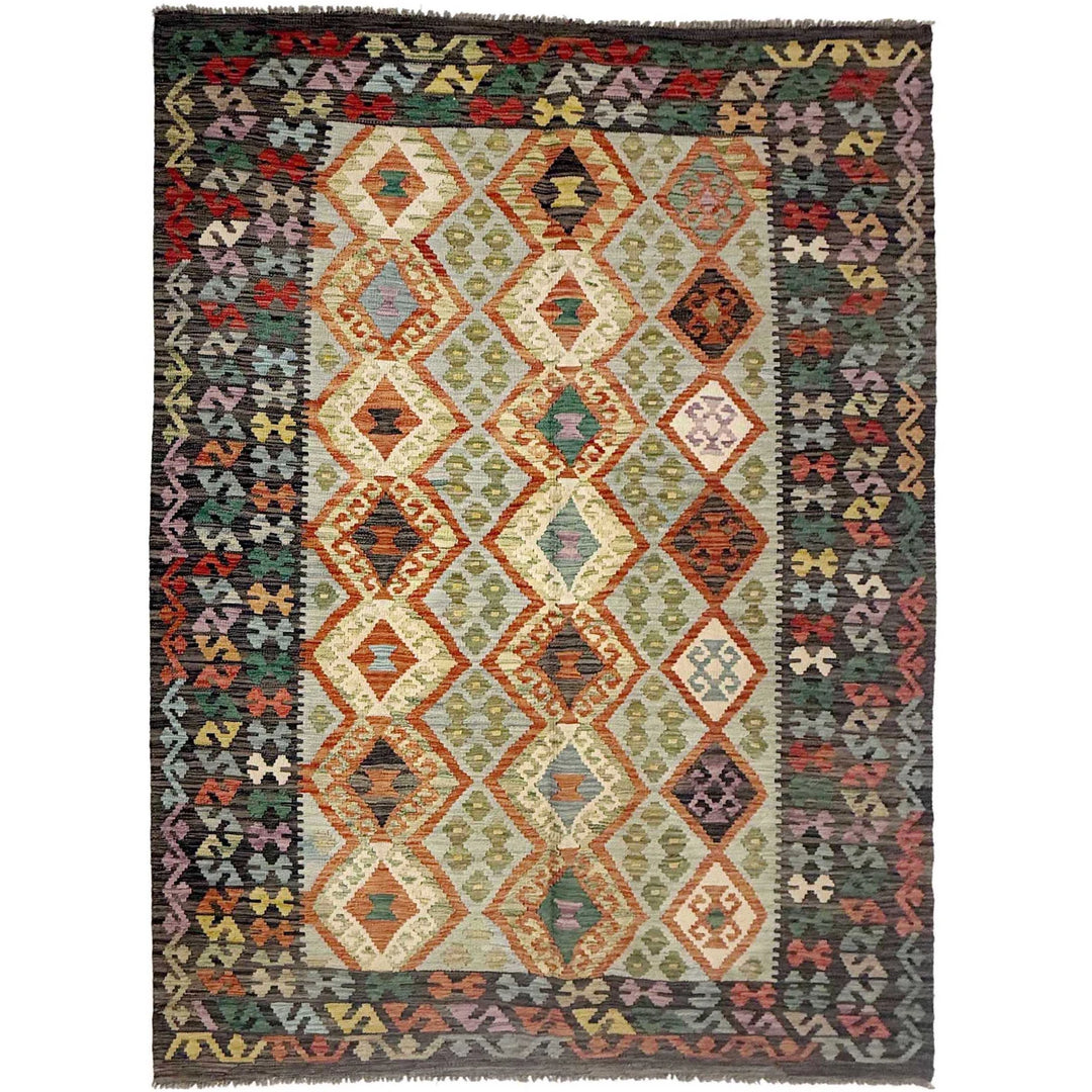 Afghan Vegetable Kilim Rug 5'7" x 8'0" Flat-Weave | No. AL183319