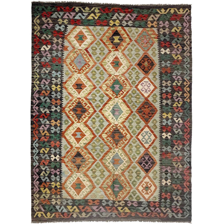 Afghan Vegetable Kilim Rug 5'7" x 8'0" Flat-Weave | No. AL183319