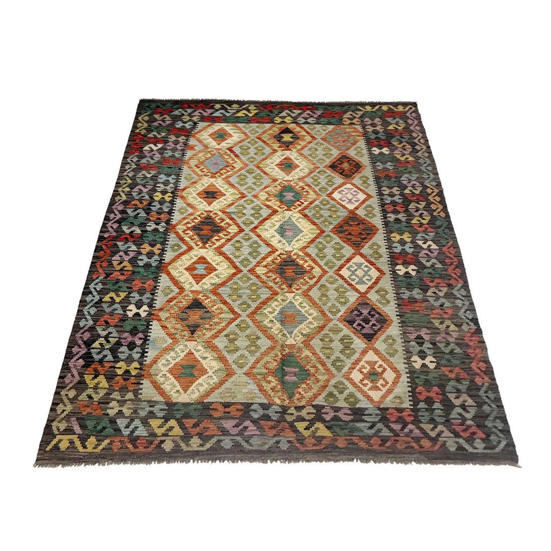 Afghan Vegetable Kilim Rug 5'7" x 8'0" Flat-Weave | No. AL183319