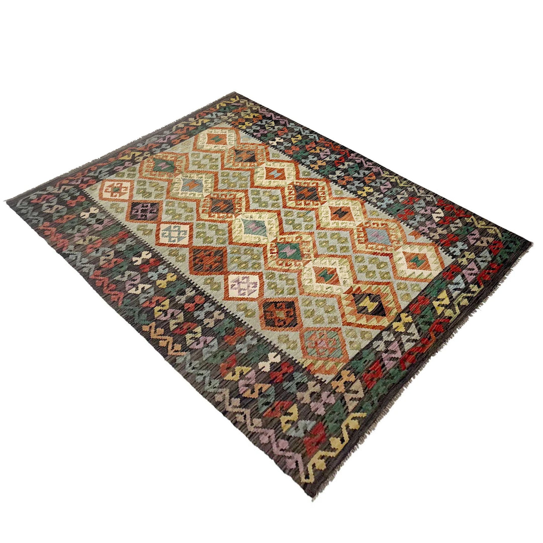 Afghan Vegetable Kilim Rug 5'7" x 8'0" Flat-Weave | No. AL183319
