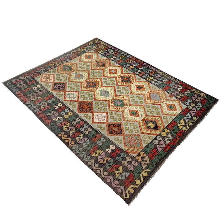 Afghan Vegetable Kilim Rug 5'7" x 8'0" Flat-Weave | No. AL183319