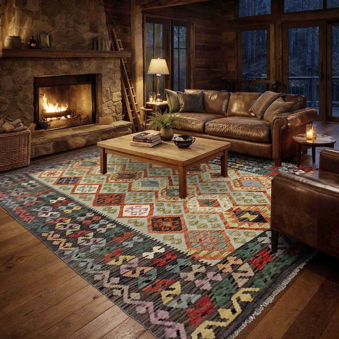 Afghan Vegetable Kilim Rug 5'7" x 8'0" Flat-Weave | No. AL183319