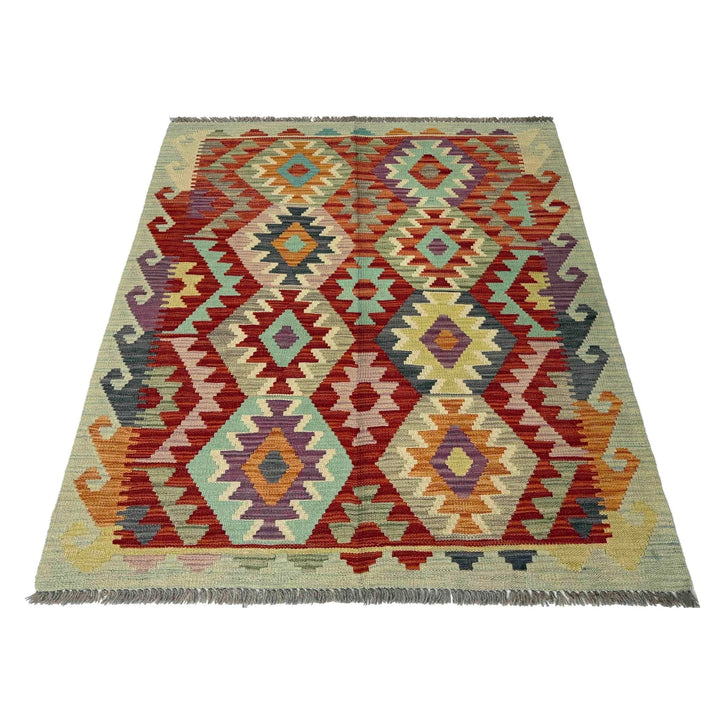 Afghan Vegetable Kilim Rug 3' 3" x 4' 8" Flat-Weave | No. AL183368