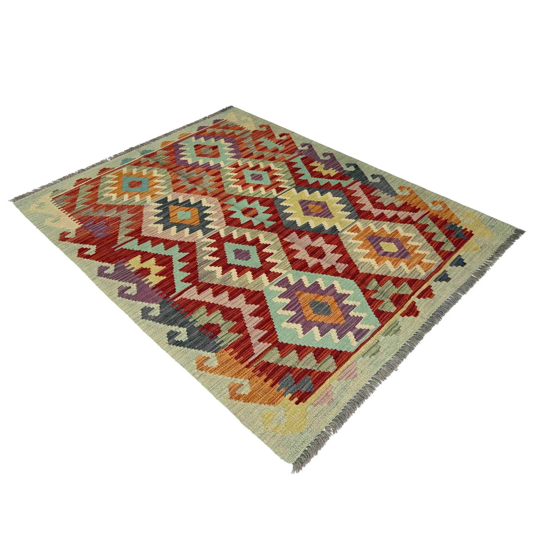 Afghan Vegetable Kilim Rug 3' 3" x 4' 8" Flat-Weave | No. AL183368
