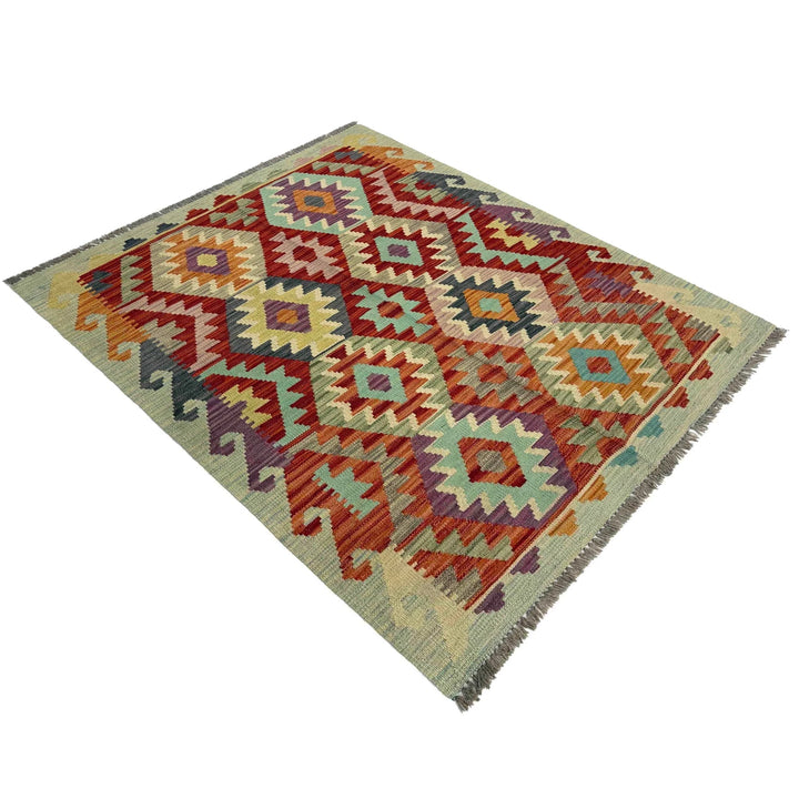 Afghan Vegetable Kilim Rug 3' 3" x 4' 8" Flat-Weave | No. AL183368