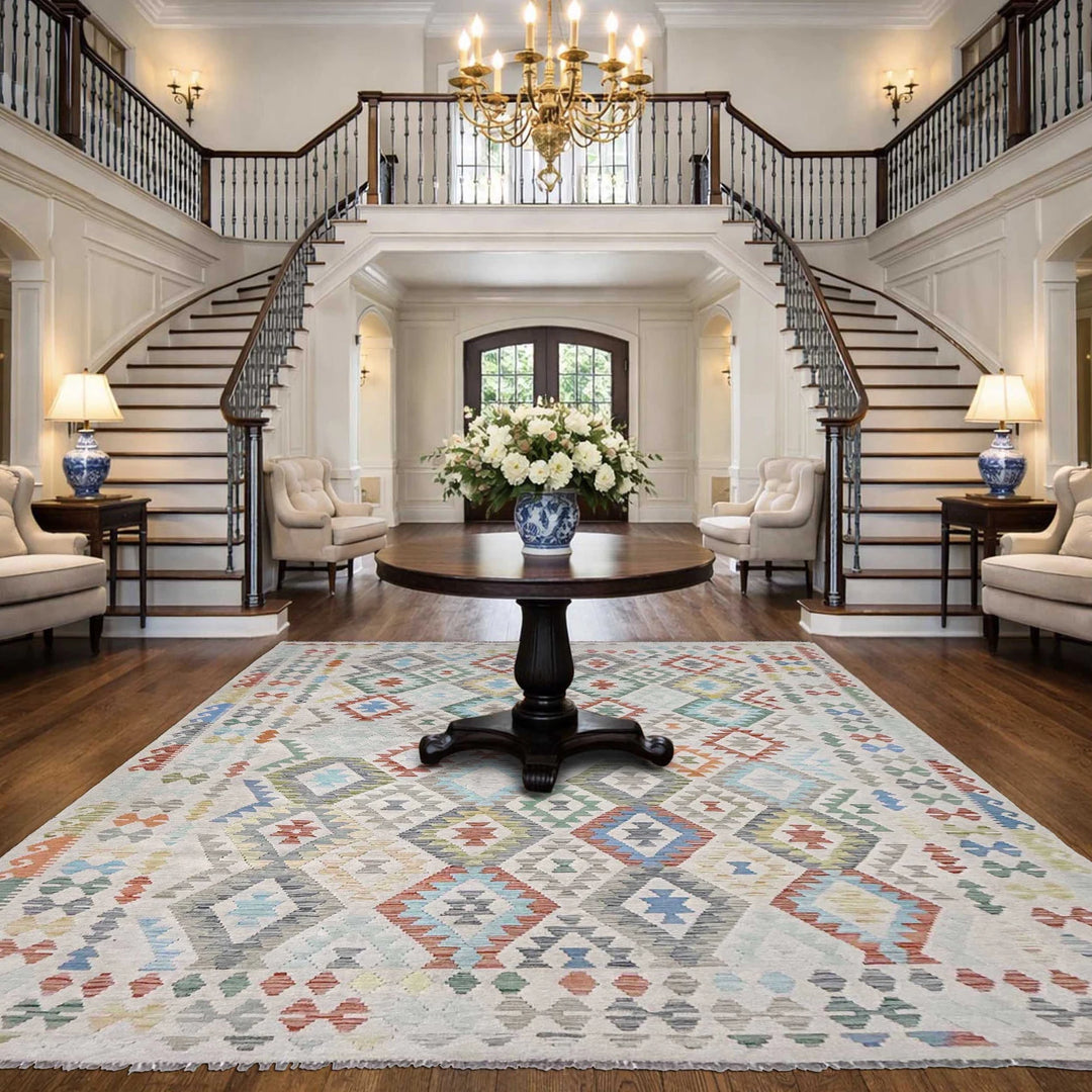 Afghan Vegetable Kelim Rug 8' 2" x 11' 1" Flat-Weave | No. AL18341