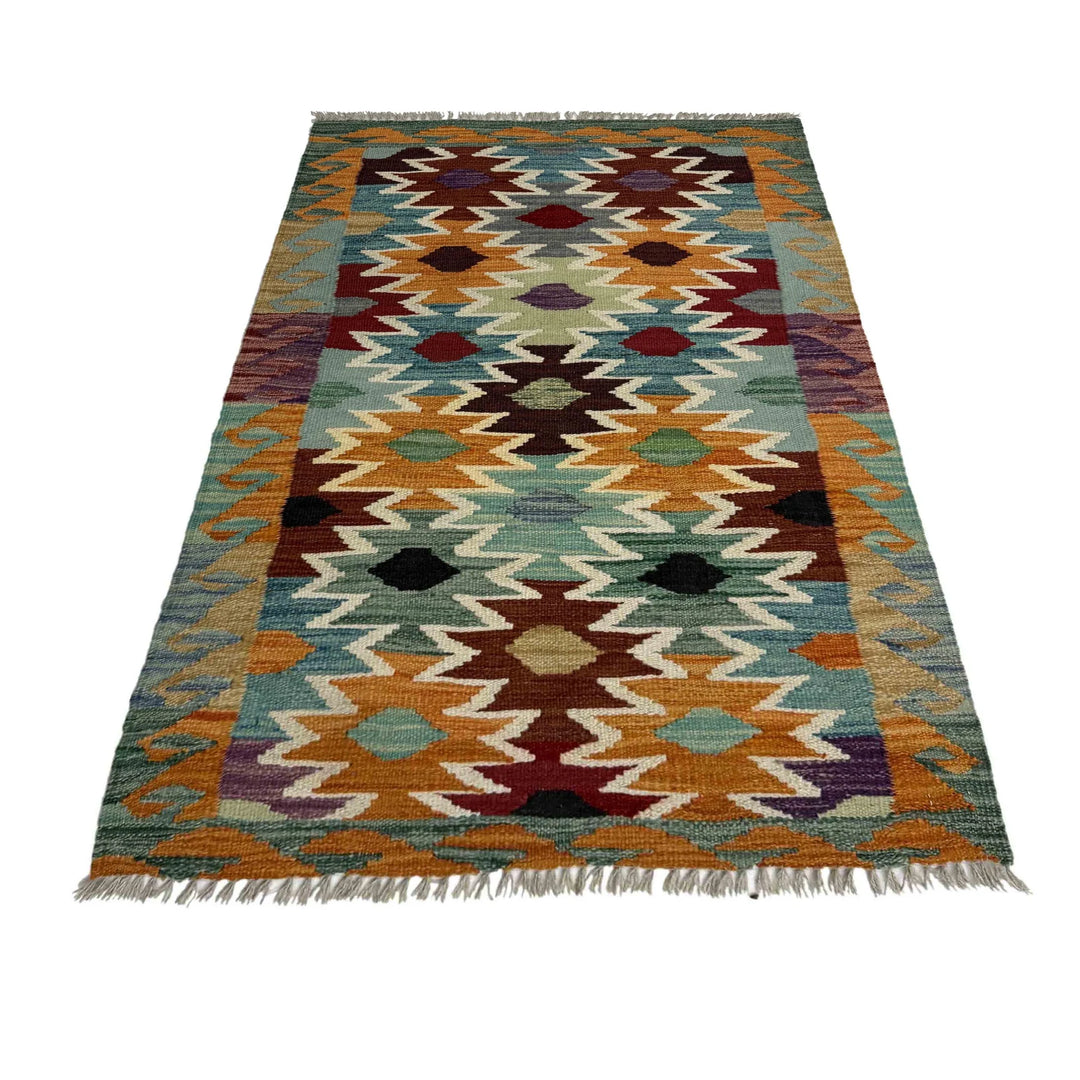 Afghan Vegetable Kilim Rug 2' 7" x 3' 11" Flat-Weave | No. AL183712