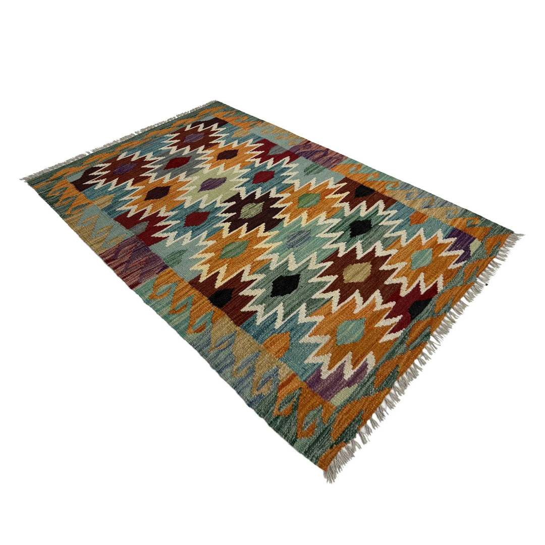Afghan Vegetable Kilim Rug 2' 7" x 3' 11" Flat-Weave | No. AL183712