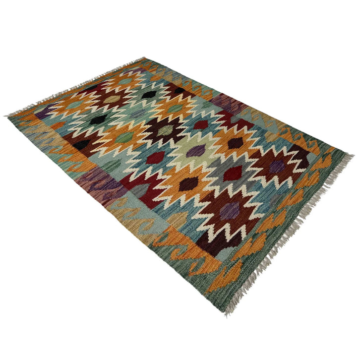 Afghan Vegetable Kilim Rug 2' 7" x 3' 11" Flat-Weave | No. AL183712