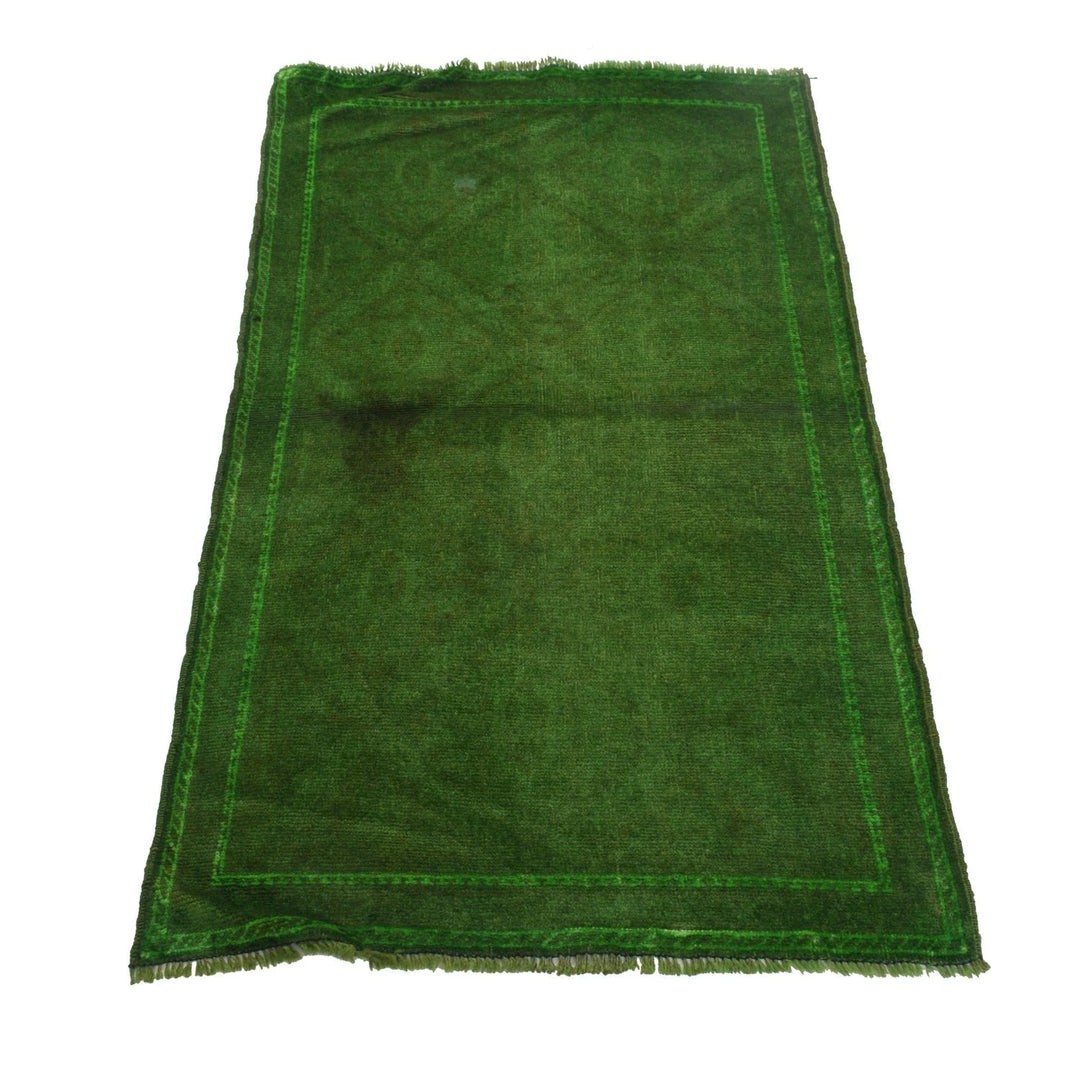 Green Pakistani Overdye Rug 2' 7" x 4' 3" Hand-Knotted | No. AL18375