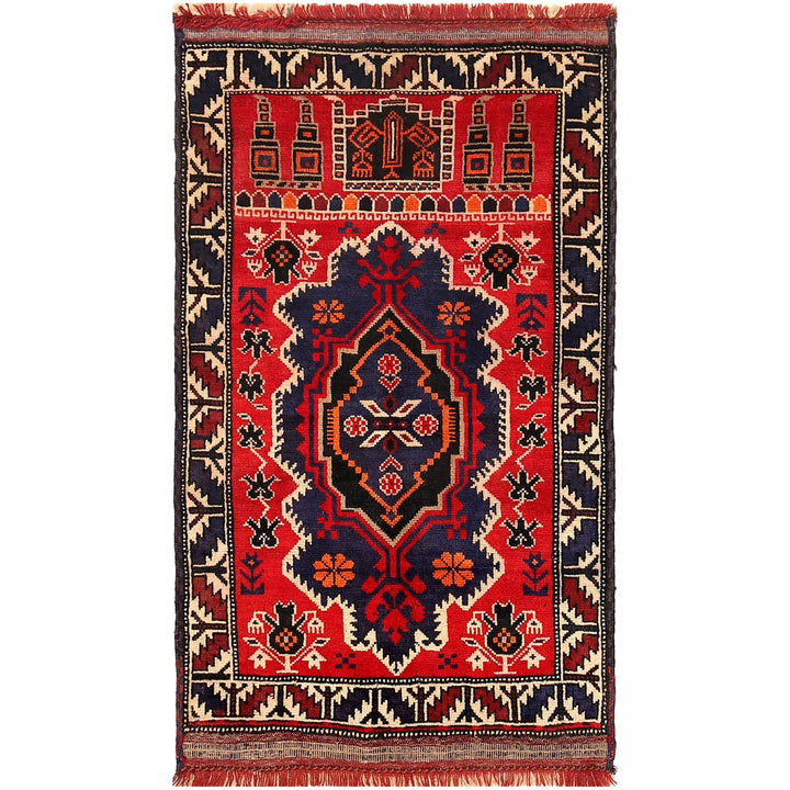 Red Afghan Prayer Rug 2' 9" x 4' 5" Hand-Knotted | No. AL18420
