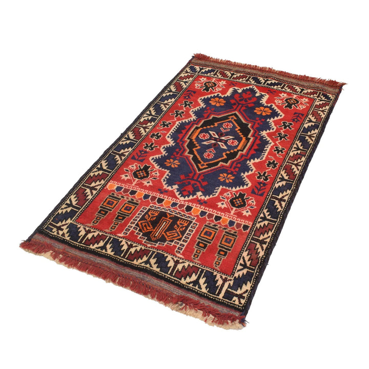 Red Afghan Prayer Rug 2' 9" x 4' 5" Hand-Knotted | No. AL18420