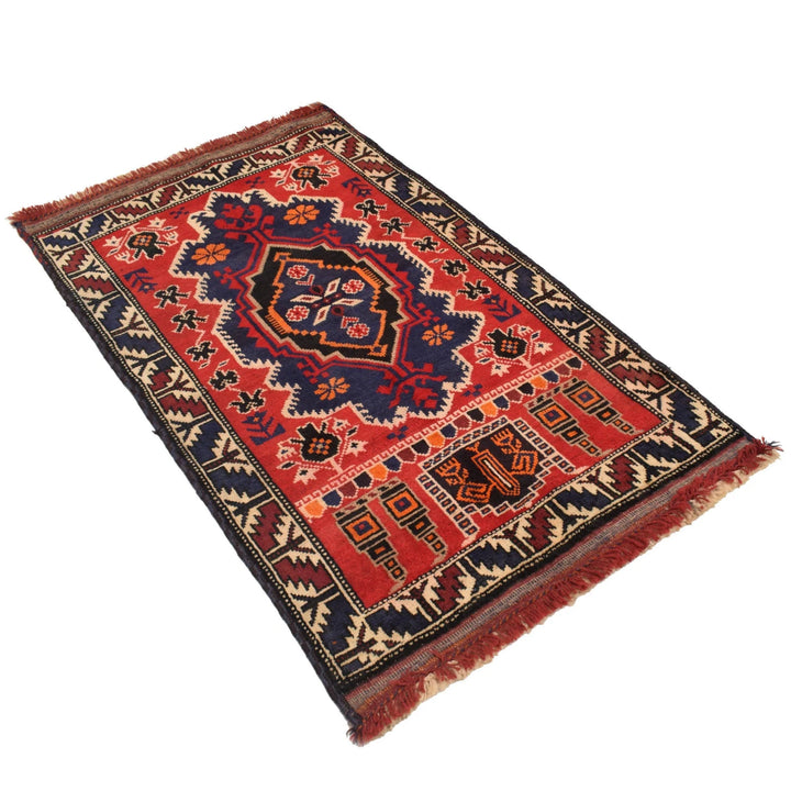 Red Afghan Prayer Rug 2' 9" x 4' 5" Hand-Knotted | No. AL18420