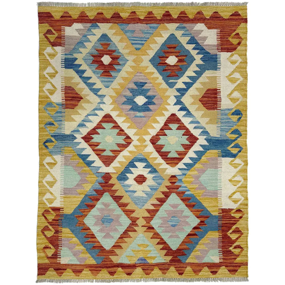 Afghan Vegetable Kilim Rug 4' 2" x 5' 8" Flat-Weave | No. AL184514