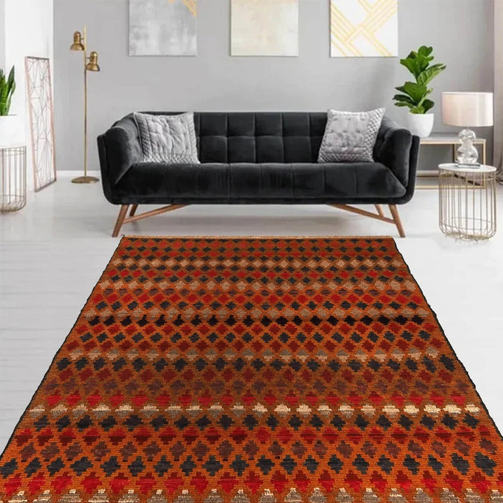 Orange Afghan Baluchi Rug 3' 7" x 5' 7" Hand-Knotted | No. AL18457