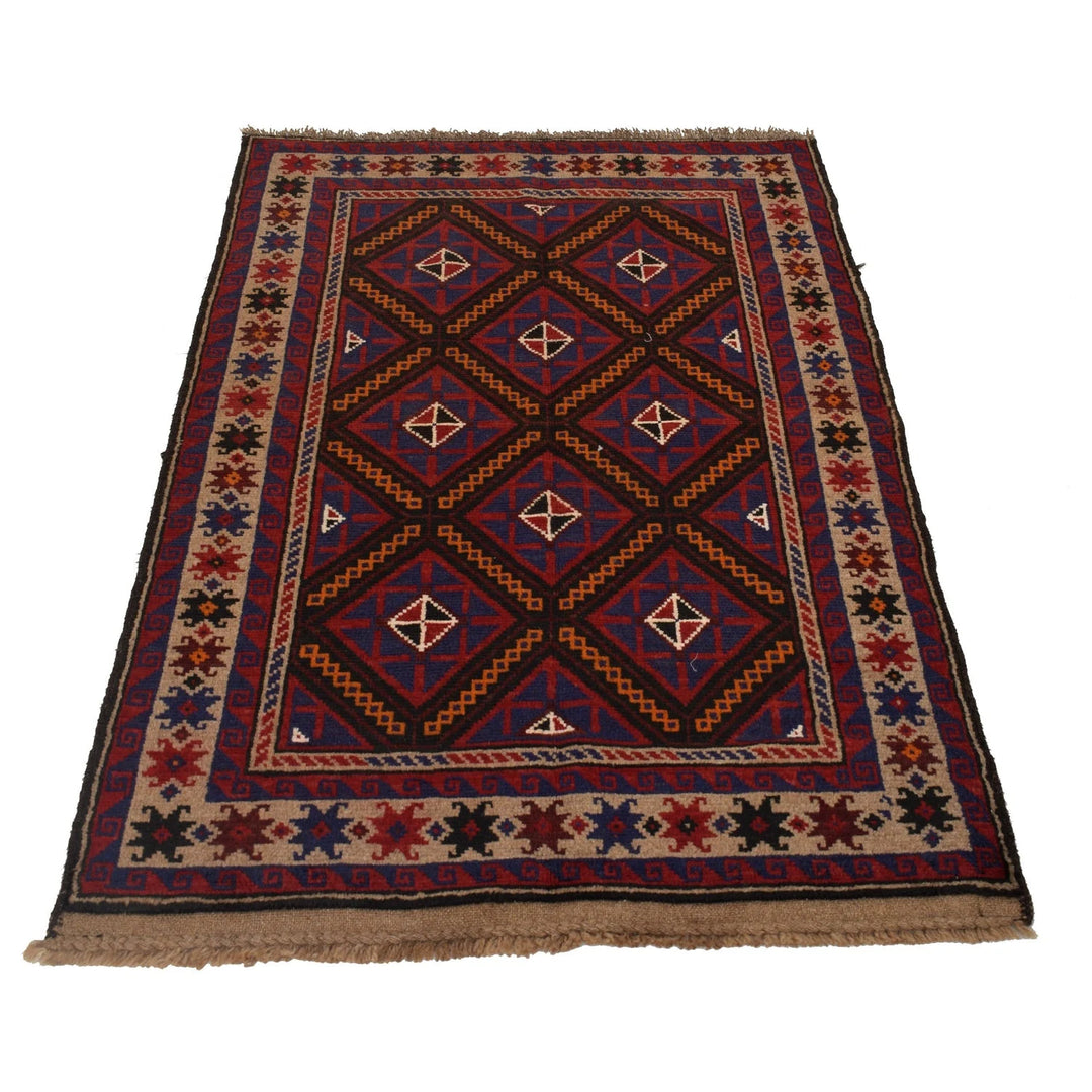 Afghan Baluchi Rug 2' 12" x 4' 9" Hand-Knotted | No. AL18459