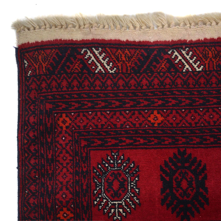 Red Afghan Bokhara Rug 4' 4" x 6' 2" Hand-Knotted | No. AL18469
