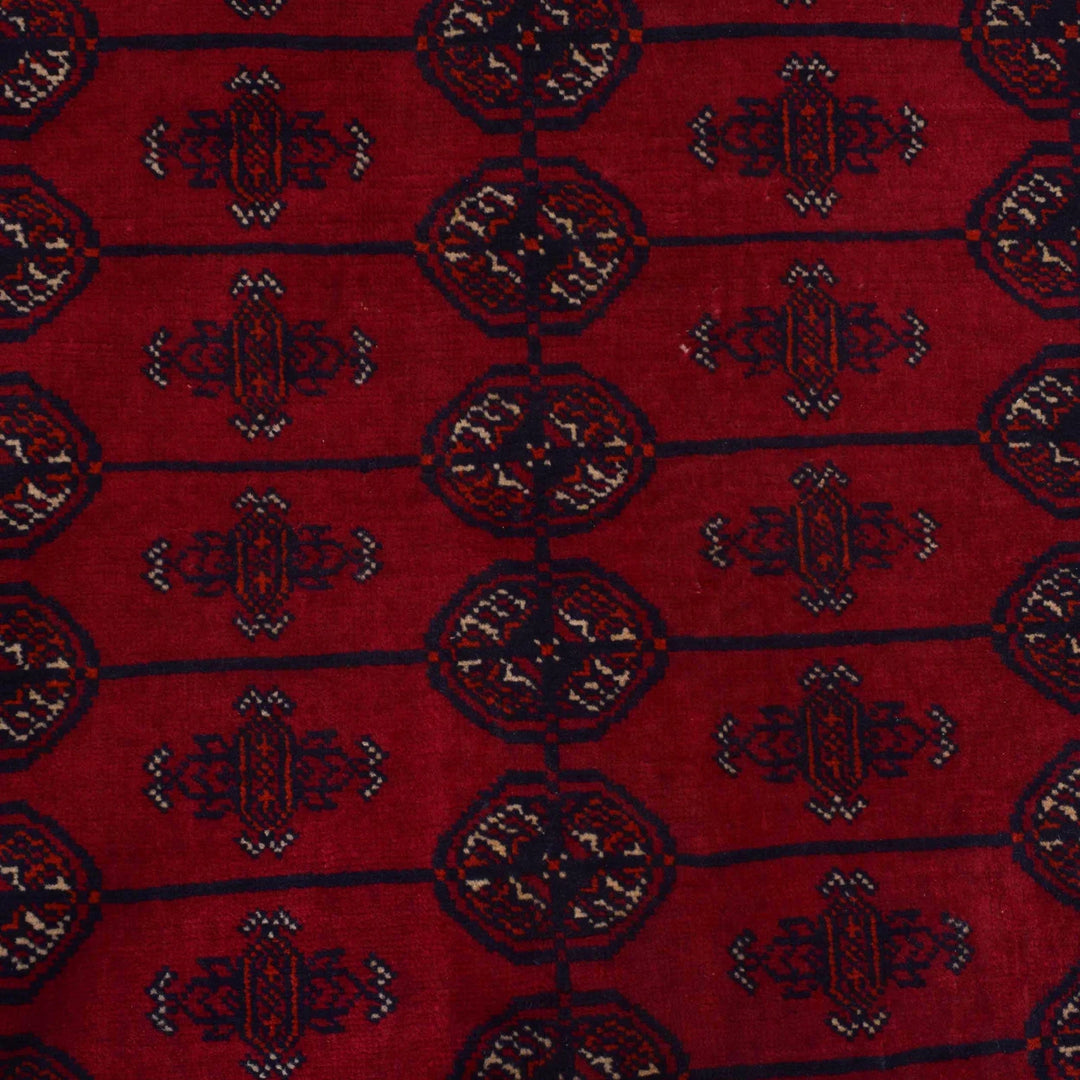 Red Afghan Bokhara Rug 4' 4" x 6' 2" Hand-Knotted | No. AL18469