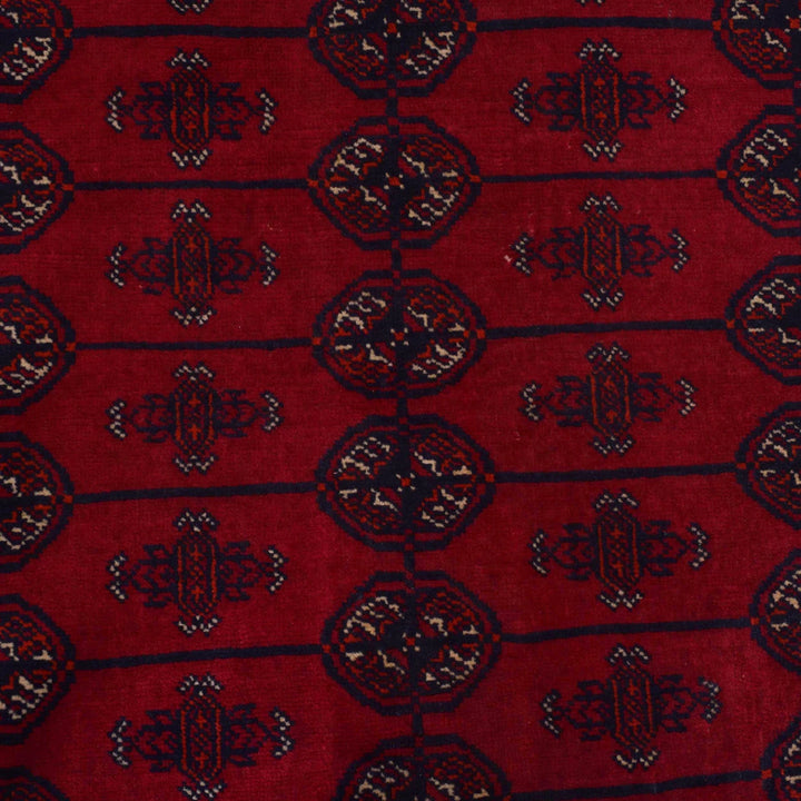 Red Afghan Bokhara Rug 4' 4" x 6' 2" Hand-Knotted | No. AL18469