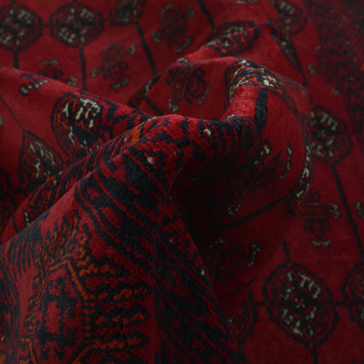 Red Afghan Bokhara Rug 4' 4" x 6' 2" Hand-Knotted | No. AL18469
