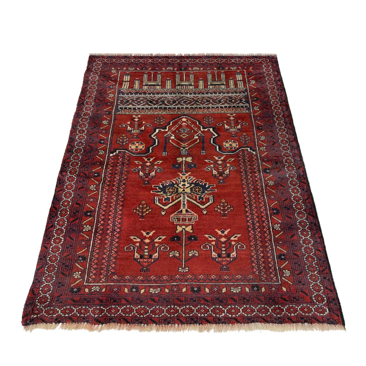 Red Afghan Prayer Rug 2' 10" x 4' 2" Hand-Knotted | No. AL18477