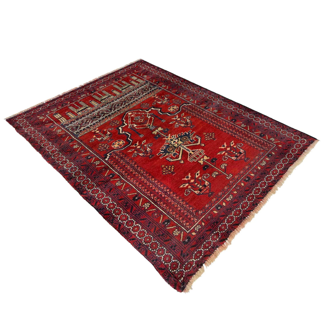 Red Afghan Prayer Rug 2' 10" x 4' 2" Hand-Knotted | No. AL18477