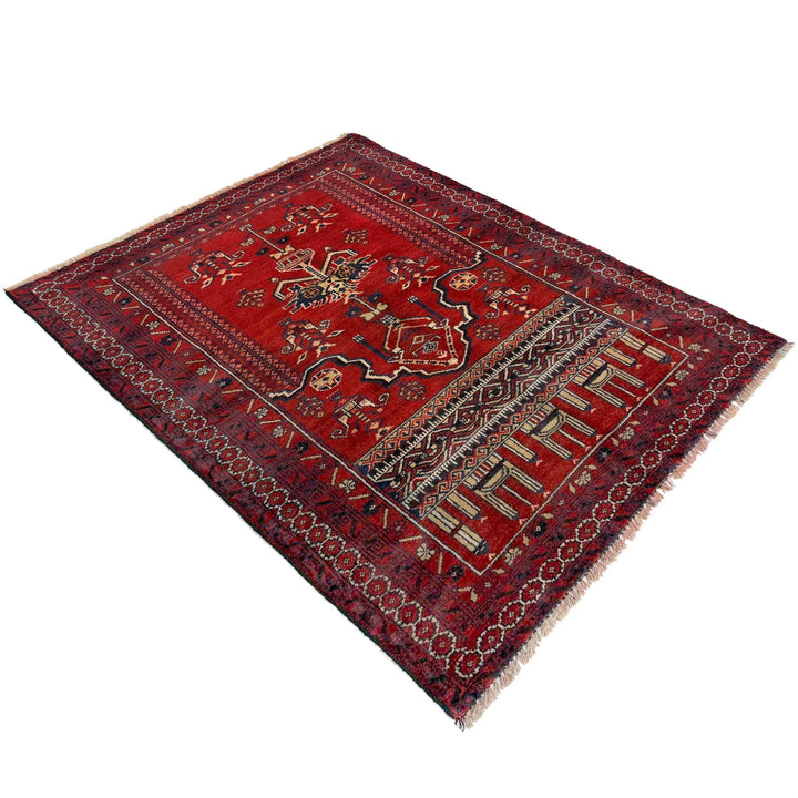 Red Afghan Prayer Rug 2' 10" x 4' 2" Hand-Knotted | No. AL18477