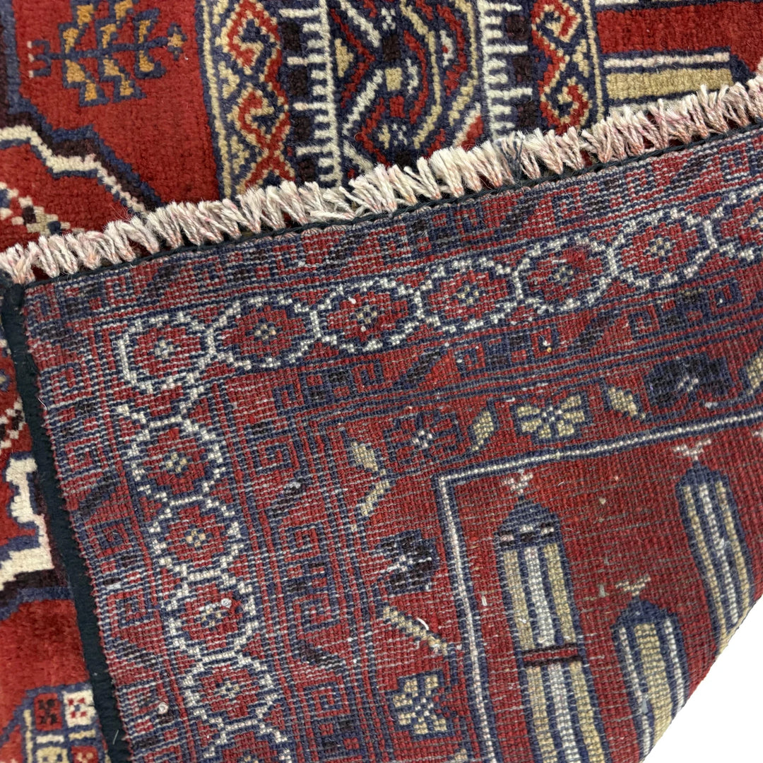 Red Afghan Prayer Rug 2' 10" x 4' 2" Hand-Knotted | No. AL18477