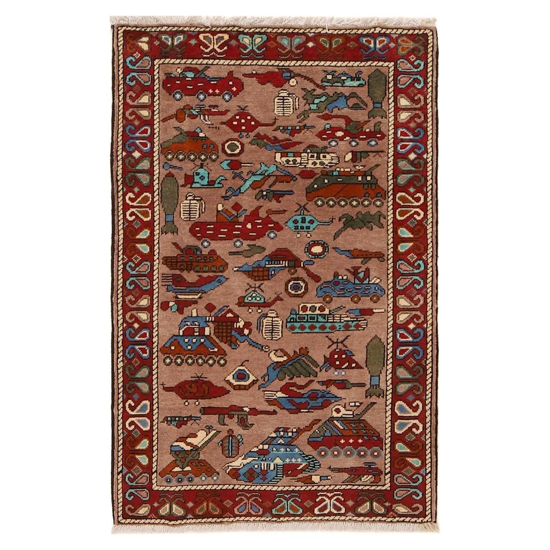 Brown Afghan War Rug 2' 7" x 3' 11" Hand-Knotted | No. AL18483