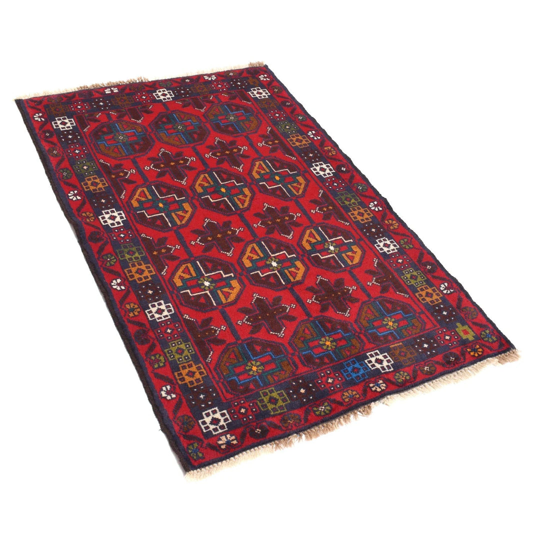 Red Afghan Baluchi Rug 2' 9" x 4' 9" Hand-Knotted | No. AL18496