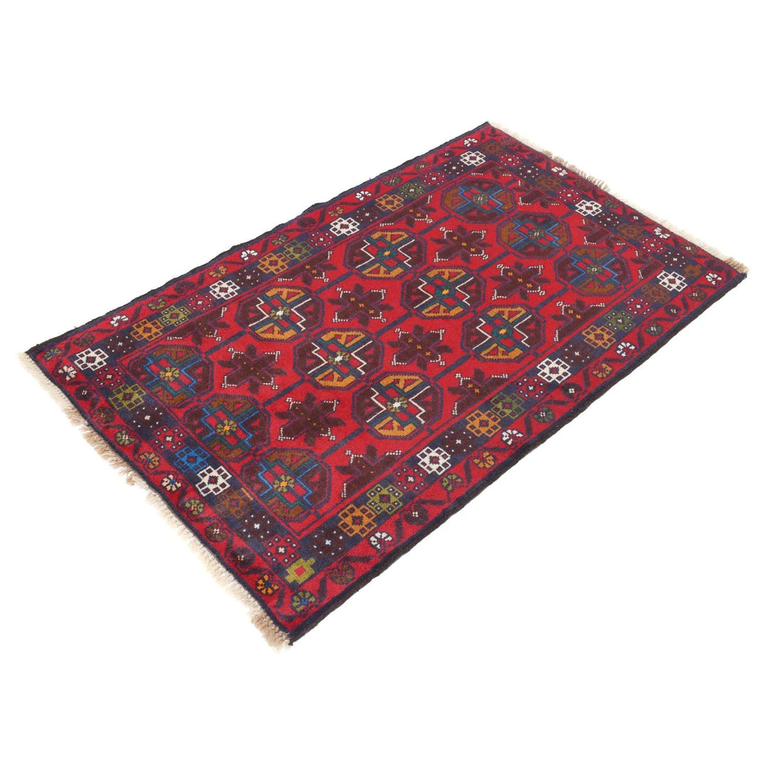 Red Afghan Baluchi Rug 2' 9" x 4' 9" Hand-Knotted | No. AL18496