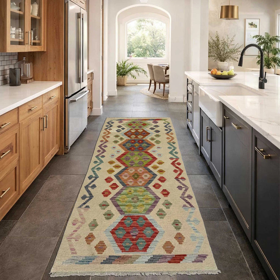 Afghan Vegetable Kilim Rug 2' 2" x 5' 9" Flat-Weave | No. AL185337