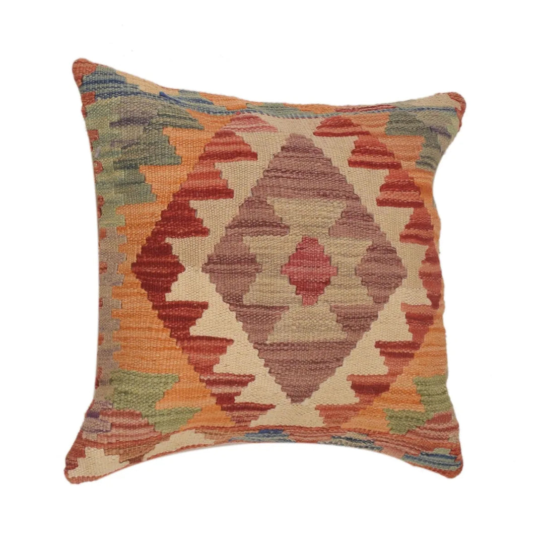Afghan Geometric Cushion 1' 5" x 1' 6" Flat-Weave | No. AL18560