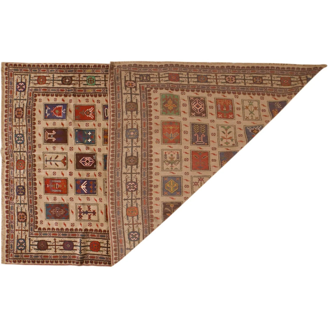 Beige Afghan Baluchi Rug 6' 3" x 9' 2" Hand-Knotted | No. AL18575